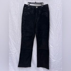 Black vintage embroidered leather pants